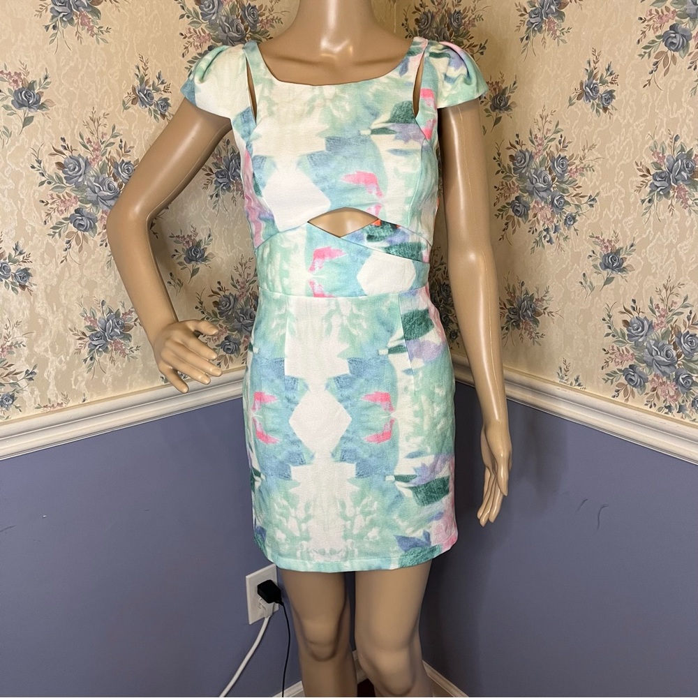 L’Atiste by Amy Pastel Watercolor Cut-out Bodycon Mini Dress, Size S, NWT
